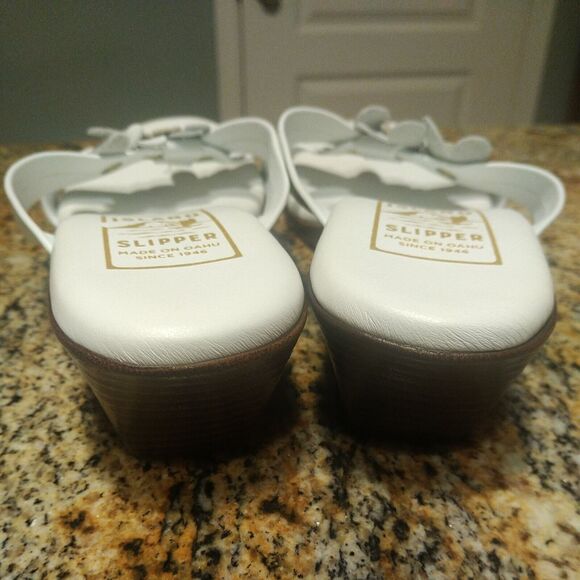 Island Slipper Women's White Leather Flower Slide Wedge Size 11 Sandals - Picture 11 of 11